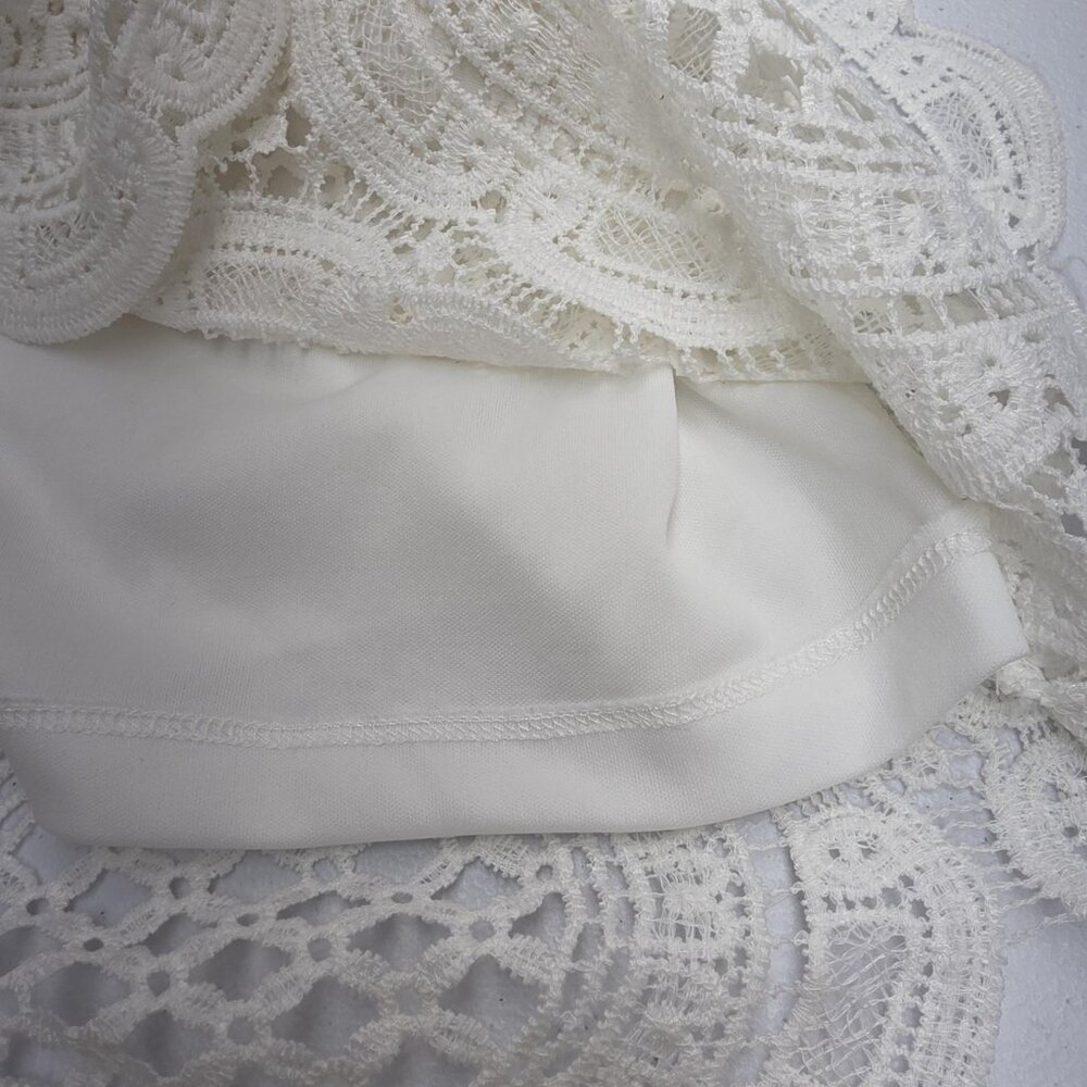 Sequin Hearts Dress Womens 3 White Lace Crochet Lined Keyhole Scallop Hem Mini - Picture 6 of 11